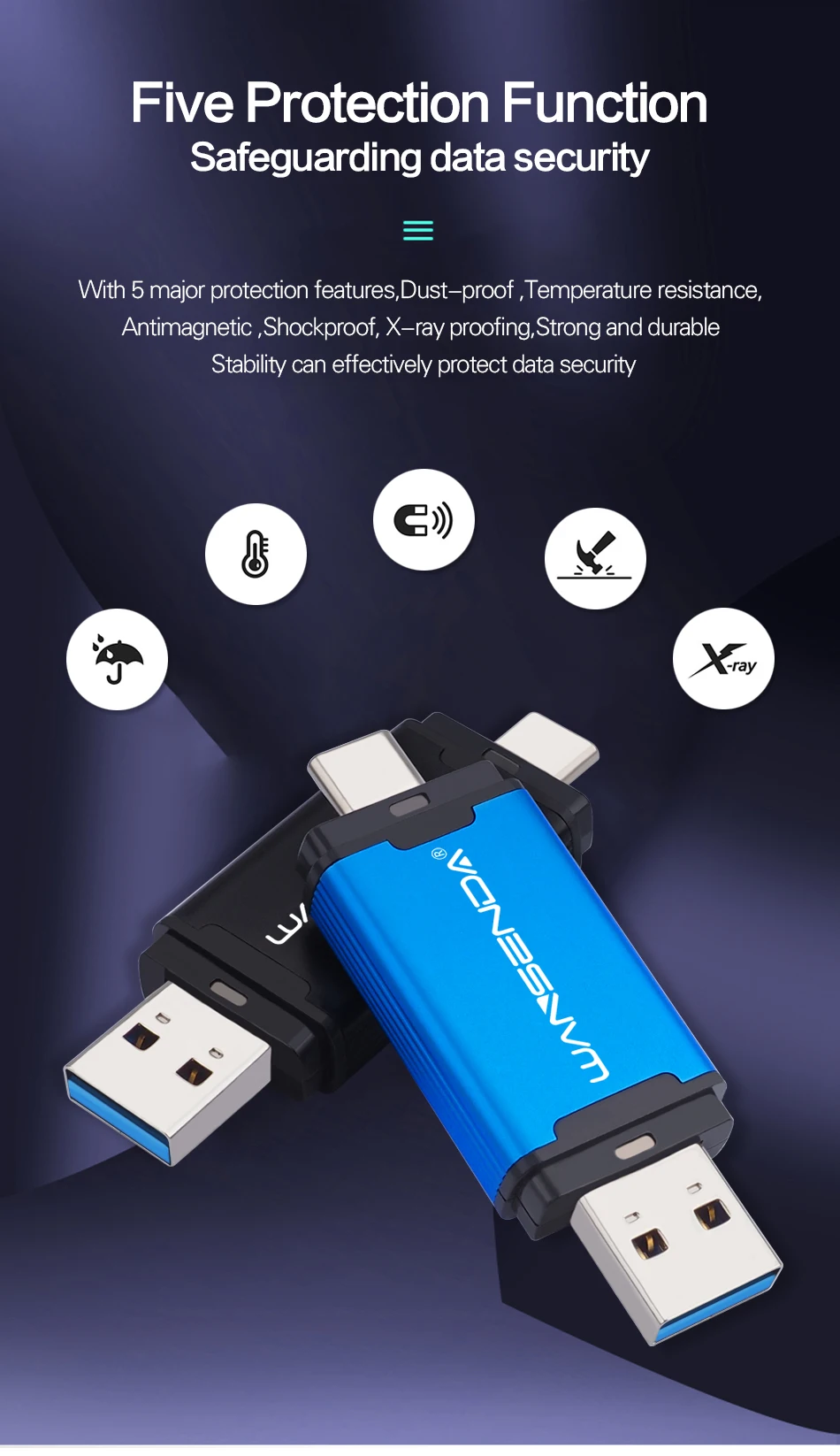 WANSENDA, 2 в 1, TYPE-C, USB3.0, USB флеш-накопитель, 512 ГБ, 256 ГБ, 128 ГБ, 64 ГБ, 32 ГБ, флеш-накопитель для Android/PC, двойной OTG, USB флешка, флешка