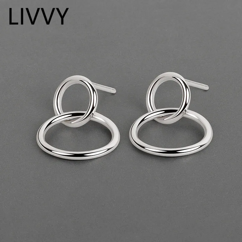

LIVVY Silver Color Fashion Geometric Double Circle Stud Earrings For Women High-Quality Exquisite Elegant Jewlery