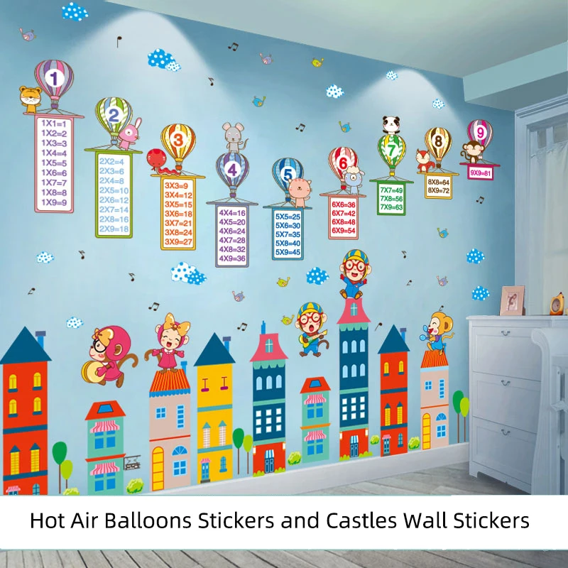 

[SHIJUEHEZI] Balloons Multiplication Table Wall Stickers DIY Castles Monkeys Wall Decals for Kids Room Nursery House Decoration