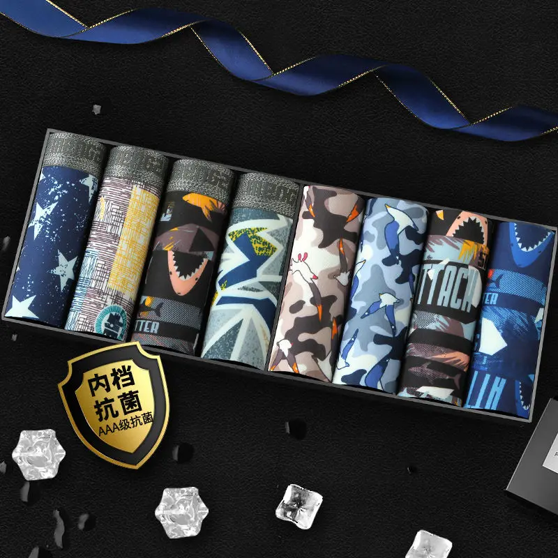 2020 8pcs Men's Panties  Men's Cotton Underwear Boxers Breathable Sexy Male Boxer Solid Underwear Comfortable Male Underpants