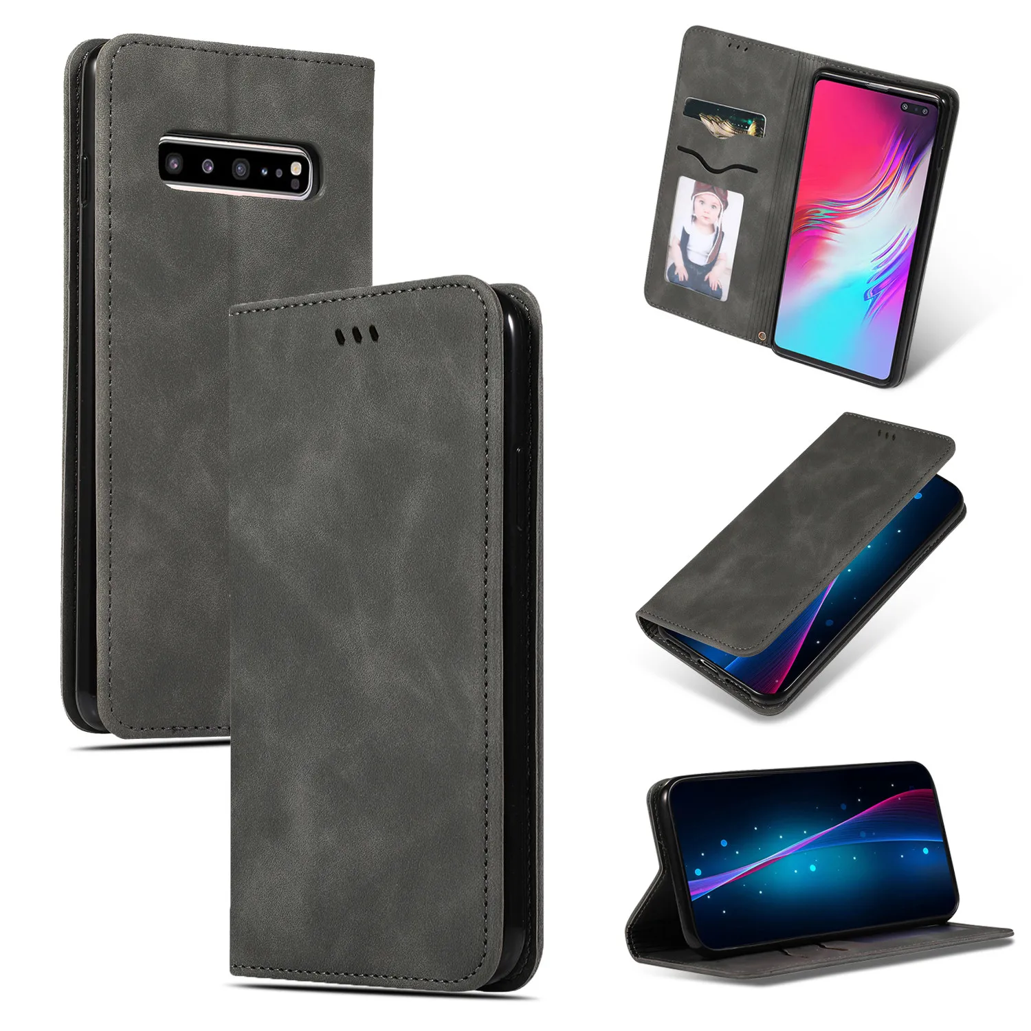Черный Кожаный чехол для samsung Galaxy S10 S9 S8 Plus Note 10 9 8 J4 J6 плюс A7 A8 A9 A10 A20 A30 A40 A50 A70 A20E чехол с откидной крышкой на магните - Цвет: Черный