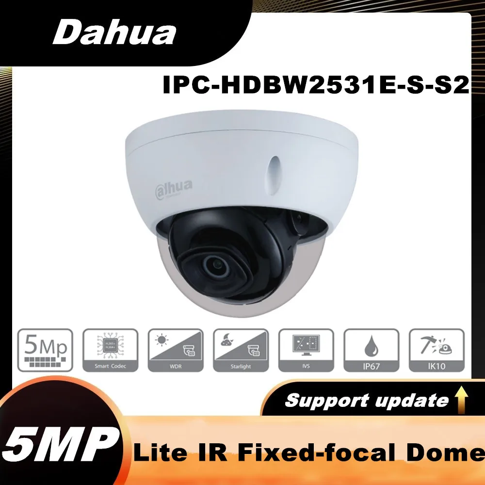 Dahua Surveillance Camera 5MP Lite IR Fixed-focal Dome Starlight Network IP IPC-HDBW2531E-S-S2 Waterproof H.265 IP67 Indoor Wall