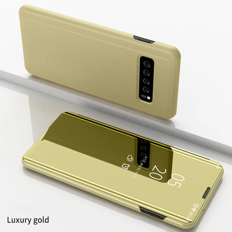 Зеркало смарт-чехол для samsung Galaxy A50 S8 S9 S10 Примечание 10 9 8 плюс Подставка Крышка для A10 A20E A40 A70 S7 край A7 чехол - Цвет: Gold