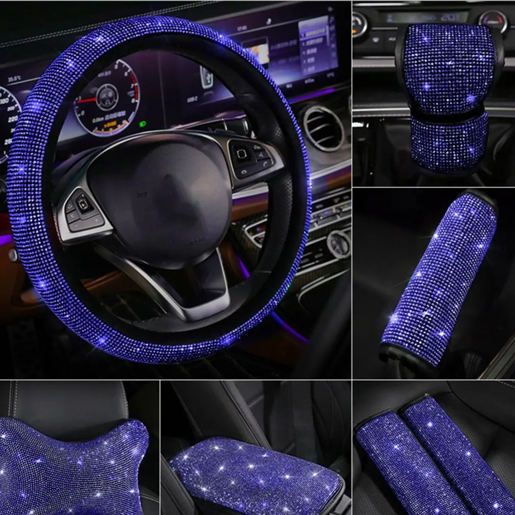 

2021 New Blue Rhinestone Car Shiny Colorful Car Protective Diamond Cover Universal Vehicle Decoration Accessories Set