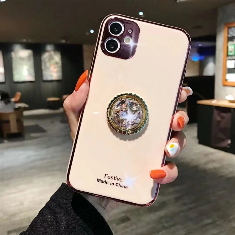 Роскошный чехол со стразами и кольцом-кронштейном для телефона IPhone 11 Pro XR XS Max 7 8Plus