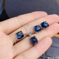 kjjeaxcmy fine jewelry 925 sterling silver inlaid natural blue topaz earrings ring pendant elegant girl suit support test