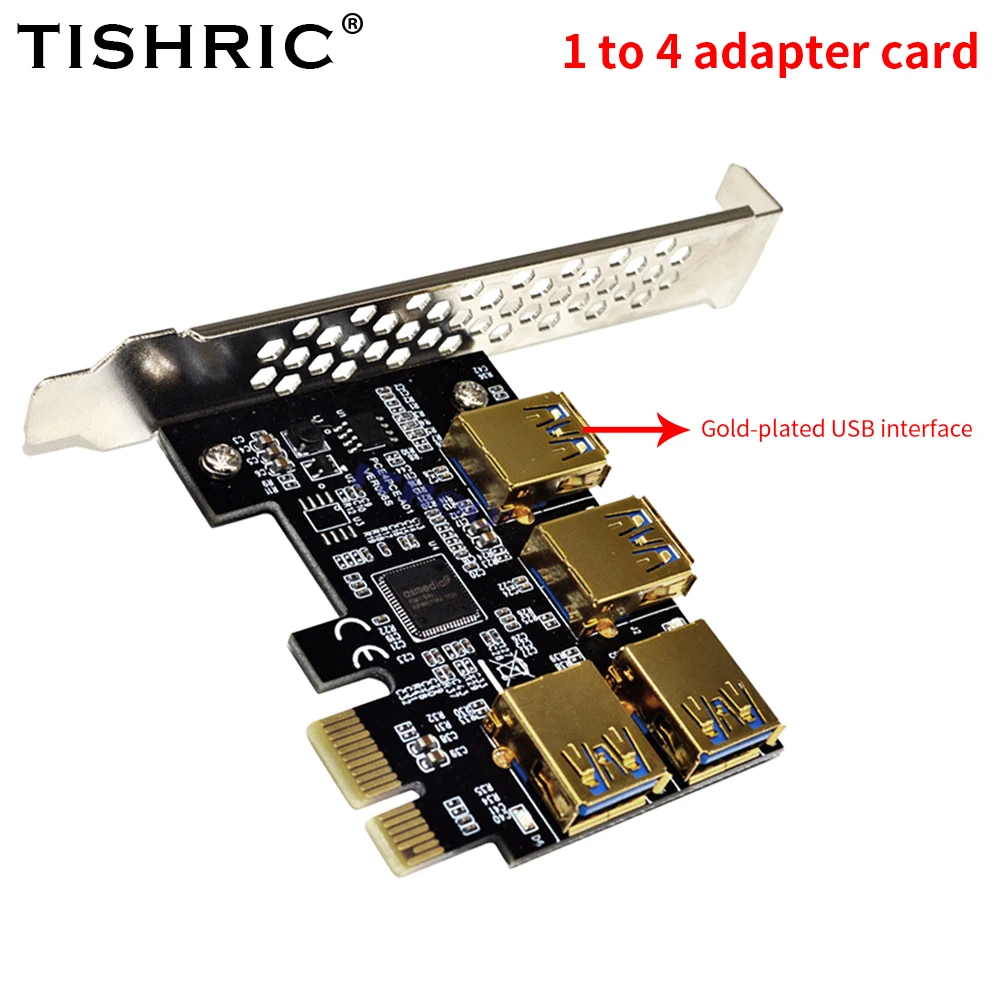 Переходная карта PCI-E TISHRIC PCI Express Райзер с 1 на 4 слота USB порт 1x 16x адаптер для