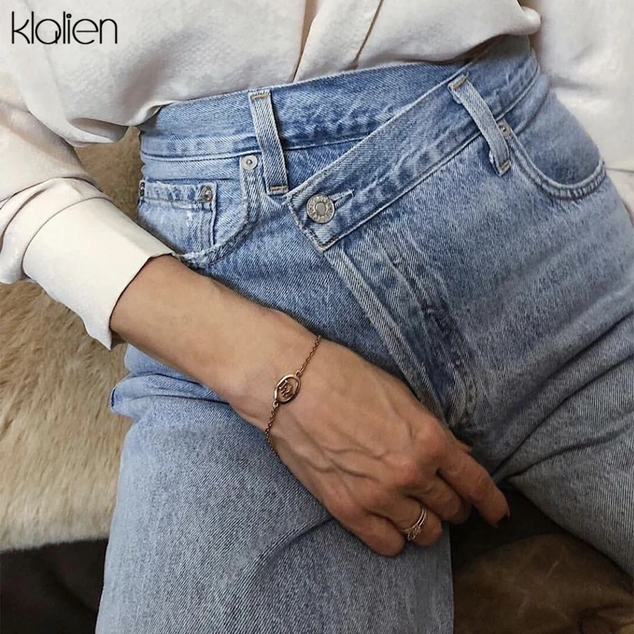 KLALIEN 2019 осенние модные джинсы женские свободные повседневные Прямые брюки новые