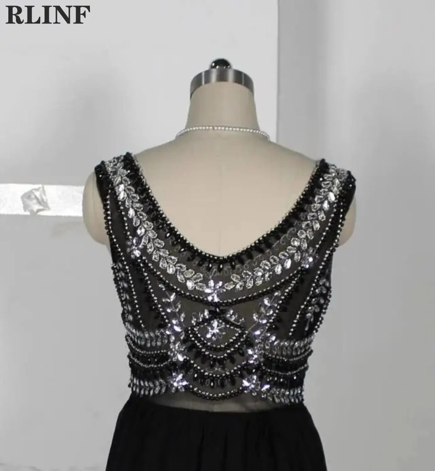 

New Black Beading V Neck Sheer Custom Formal Evening Dress