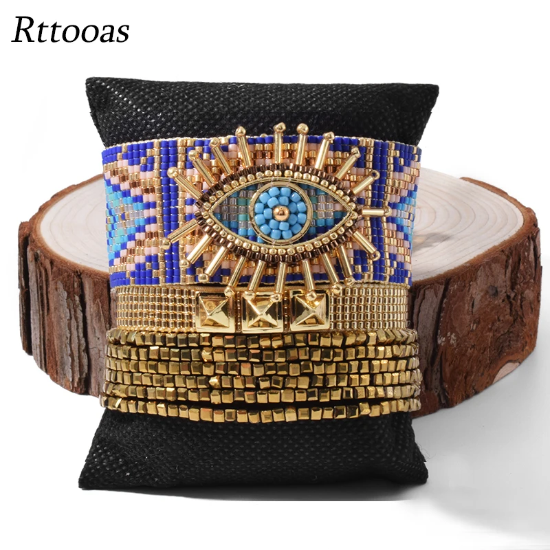 

Rttooas Blue Evil Eye Bracelets For Women Gold Beaded Tassel Bracelet Pulseras Mujer Mode 2020 Fashion Jewelry Handmade Armband
