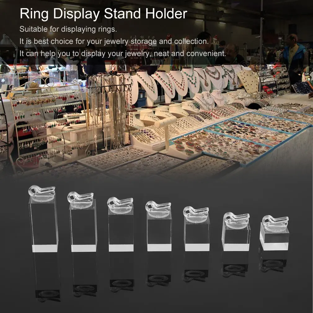 7pcs/pack Clear Square Bottom Plexiglass Storage Organizer Rings Display Stand Holder Jewelry Showcase | Украшения и аксессуары