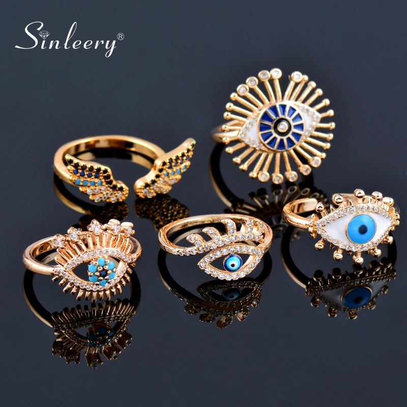 Женские кольца SINLEERY с голубыми крыльями ангела разные стили золотистого цвета