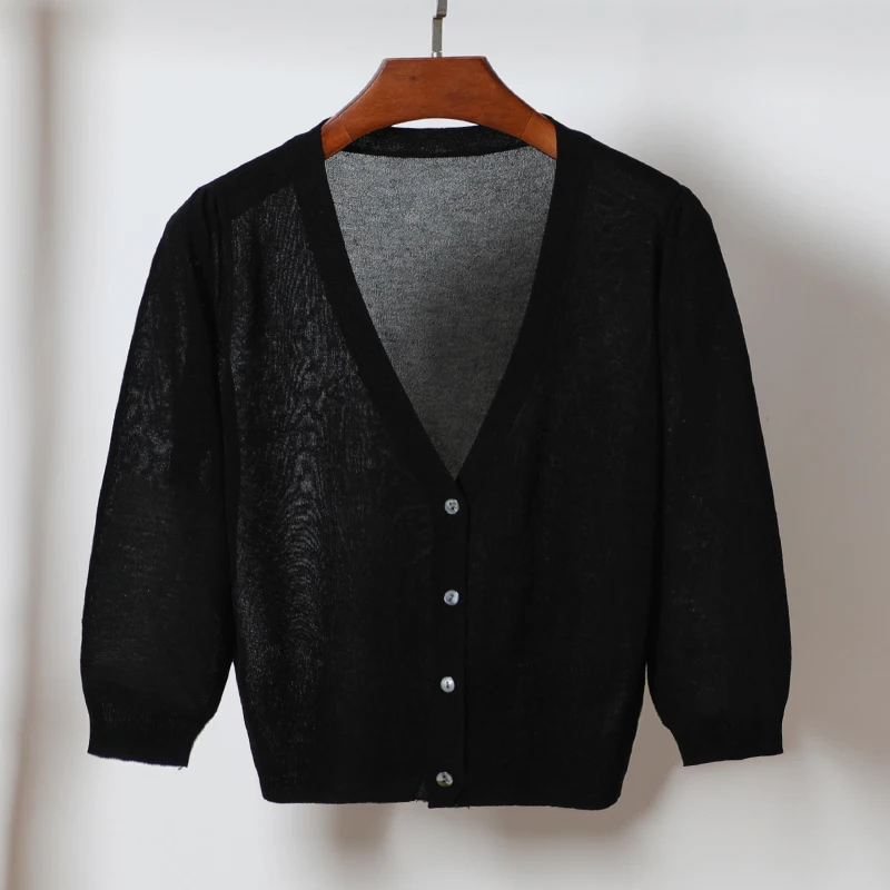 2019 summer air-conditioner coat plus size 4XL V neck ice silk three quarters thin cardigan sun protect outerwear |