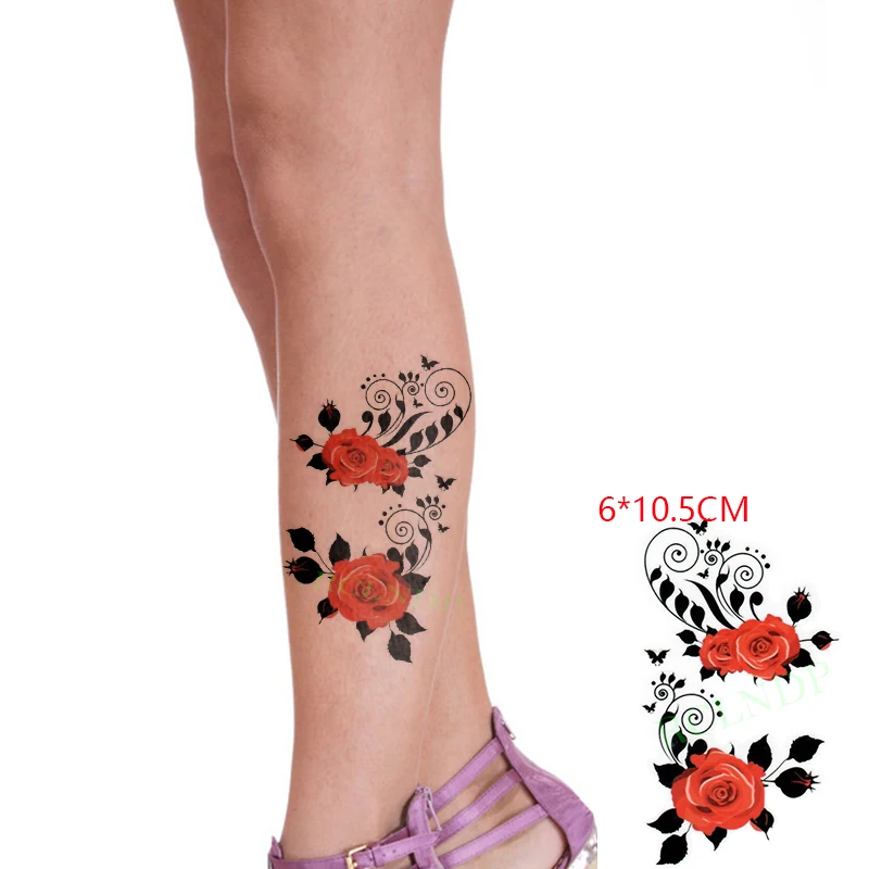 Водостойкая Временная тату-наклейка красная роза крылья бабочки Сексуальная