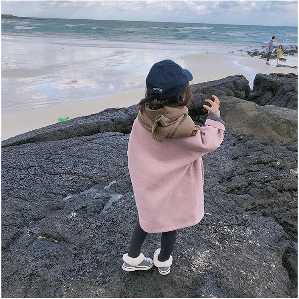 

Girls Woolen Coat Korean Padded Cotton Kids Winter Long Coat Toddler Baby Warm Jacket Coat Pure Color Kids Baby Thicken Outwear