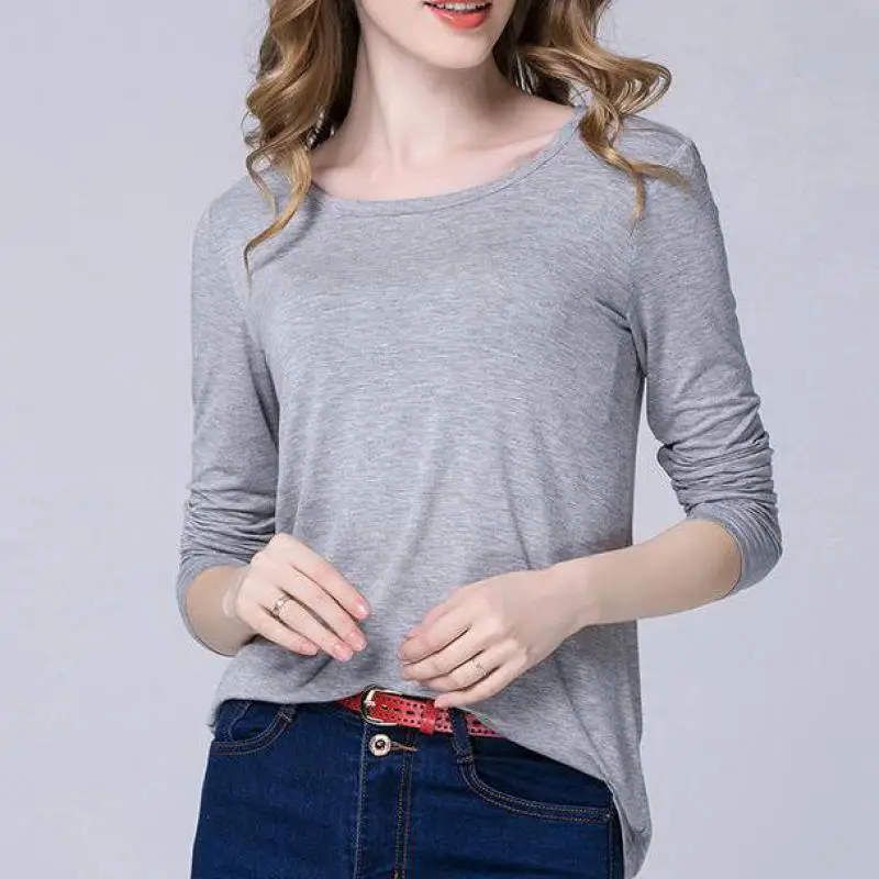 Осенняя одежда с длинными рукавами однотонная Модальная свободная круглым