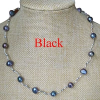 17 inches 8 9mm black natural baroque pearl tin cup chocker necklace