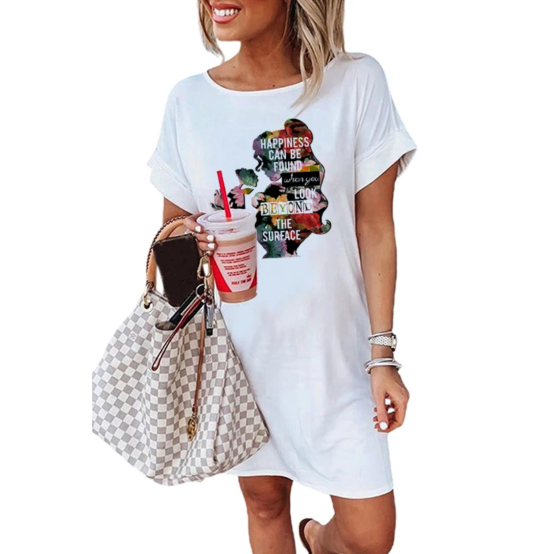 

Belle with Mrs. Potts and Chip Women Summer Dresses Elegant Beauty Print Short Sleeve T-shirts Casual Loose Woman Dress Tee 2021