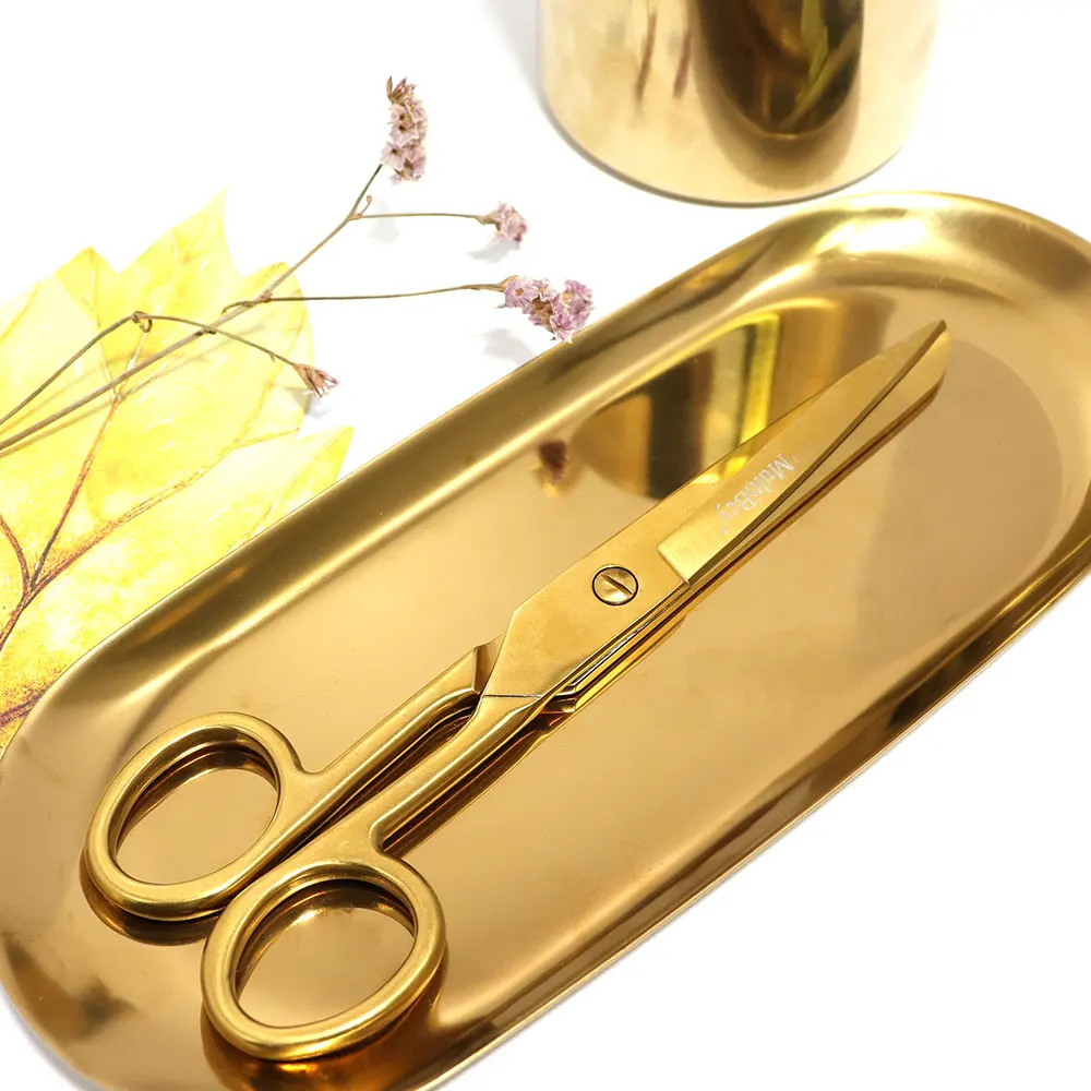 

Golden 7-Inch Scissors Full Metal Blade Round Handle Fashionable Atmosphere Practical Office Household Stationery Scissors