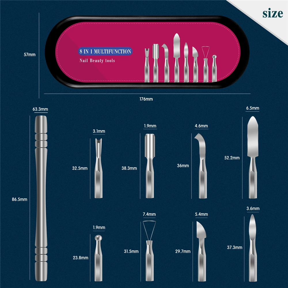 

Толкатель для кутикулы из нержавеющей стали с двойной головкой инструменты для маникюра для дизайна ногтей нескользящее средство для удал...