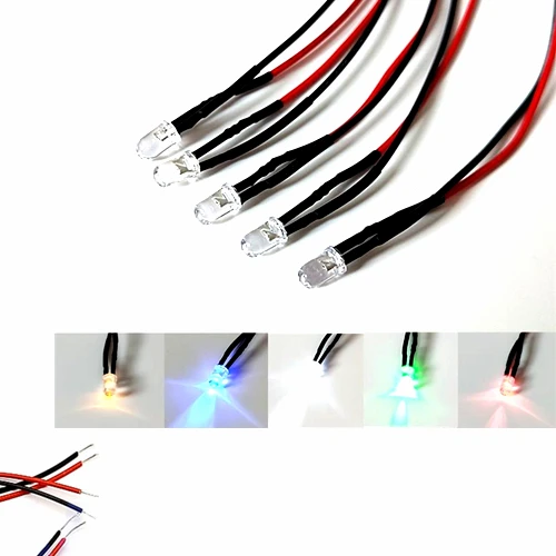 

50Pcs 3V 5V 6V 9V 12V 24V 36V 48V 110V 220V Clear 3mm Pre-wired LED With 20cm Red&Black Wire, Warm White,Orange,Pink,Purple