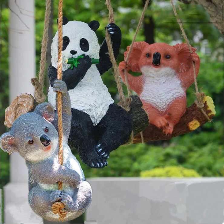 

Outdoor Gardening Resin Swing Koala Panda Animal Hanging Ornaments Kindergarten Figurines Crafts Courtyard Park Villa Decoration