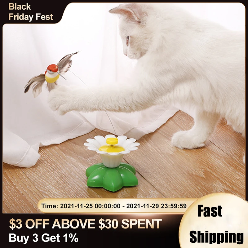 

Electric Rotating Funny Cat Toy Bird Butterfly Pet Interactive Automatic Teaser Kitten Scratch Trainning Random Color