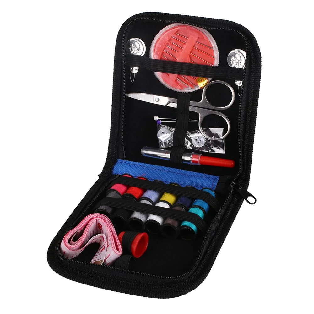 Sewing Kit Thread Threader Needle Tape Measure Scissor Thimble Box Bag |