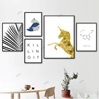 WTQ в виде геометрических фигур постеры с животными панда ладони плакаты Скандинавская Картина на холсте настенные картины для Гостиная Свадебные украшения дома деко