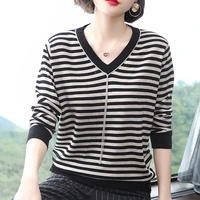 shintimes pull femme v neck beading winter striped women sweater long sleeve 2020 autumn sweaters woman fall knitted pullovers