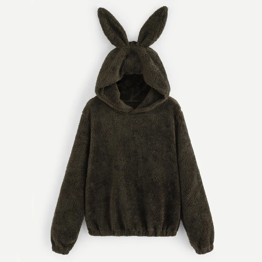 SAGACE Женская куртка из толстого плюша с заячьими ушками капюшоном Повседневная