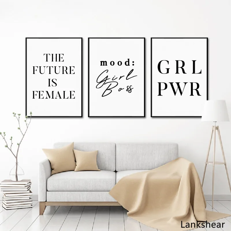 Девушка мощность Феминистская Искусство Холст Картина стене плакат офисное