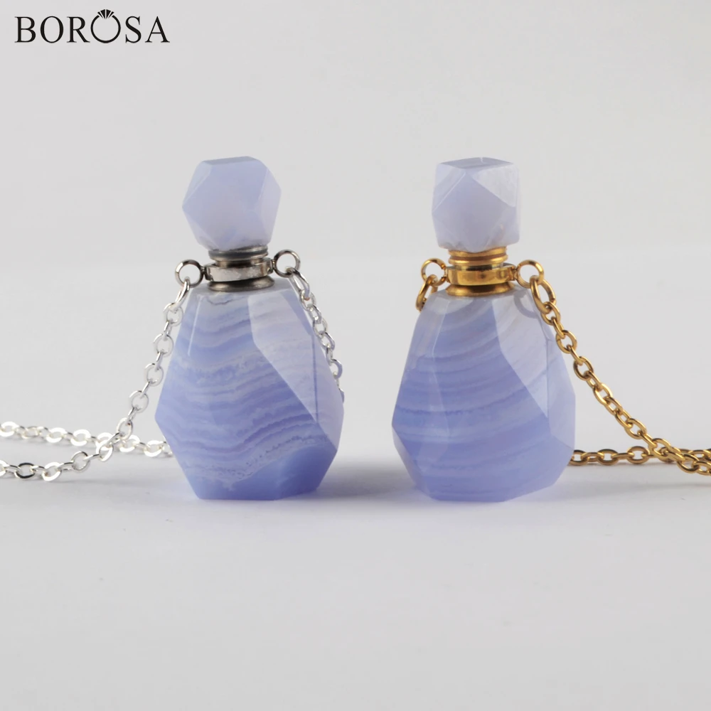 

BOROSA Natural Onyx Agates Perfume Bottle Connector Gold Pendant Essential Oil Bottle Charms for Necklace Women Necklaces WX1329