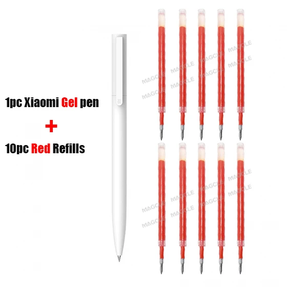 1pen and 10 Red ink Оригинальные гелевые ручки Xiaomi, 0,5 мм, без колпачка, цилиндрическая ручка, черная ручка, пресс-сердечник, PREMEC, гладкая швейцарская заправка, MiKuni+ черный/синий Refil - Цвет: 1pen and 10 Red ink