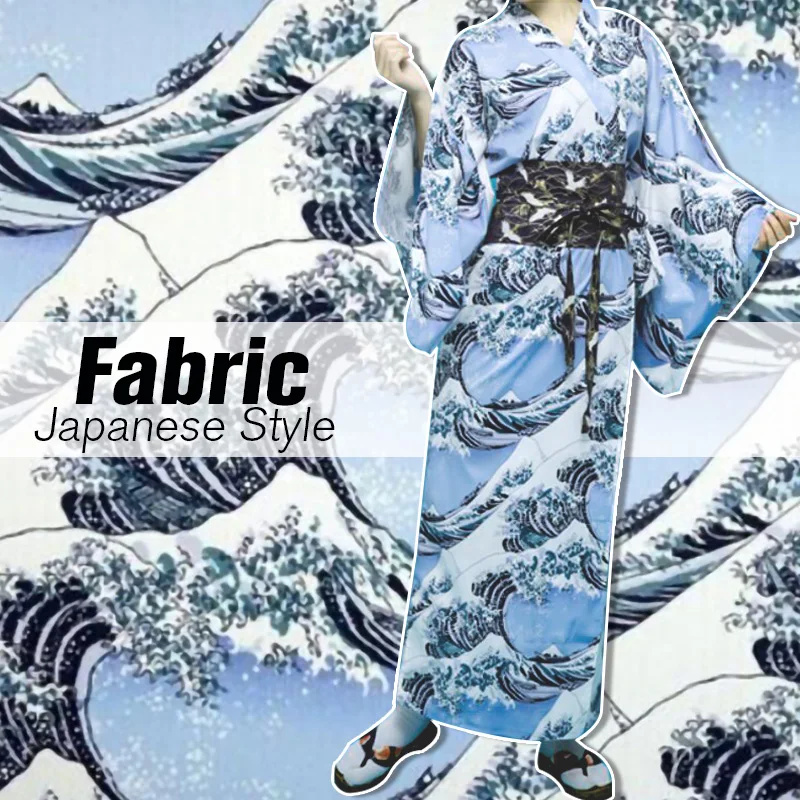 

100x146cm Waves Pattern Japanese Style Cotton Fabric For Sewing Kimono Cheongsam Hanfu Clothes Handicraft Materials