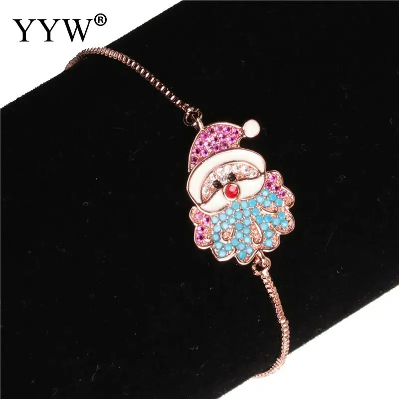 Cute Lovely Metal Bracelets Bangles Adjustable Chain CZ Cartoon Santa Claus Pendants Charm Jewelry 7.5 Inch For Women Girl | Украшения и