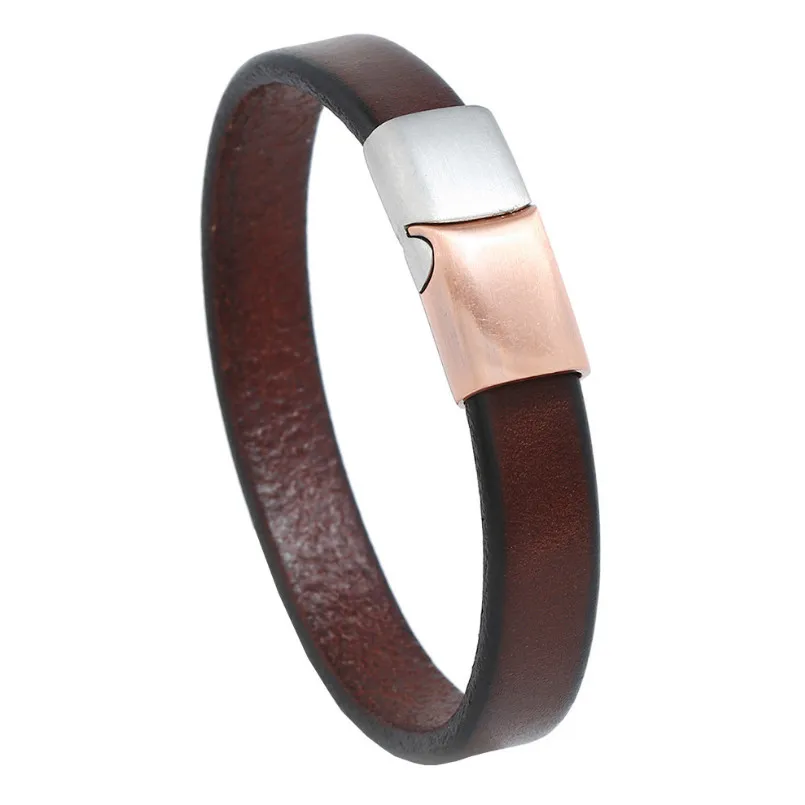 

Vintage Retro Genuine Leather Cuff Bracelet Magnetic Stainless Steel Clasp Wristbands Woman Man Punk Fashion Bangle Jewelry Gift