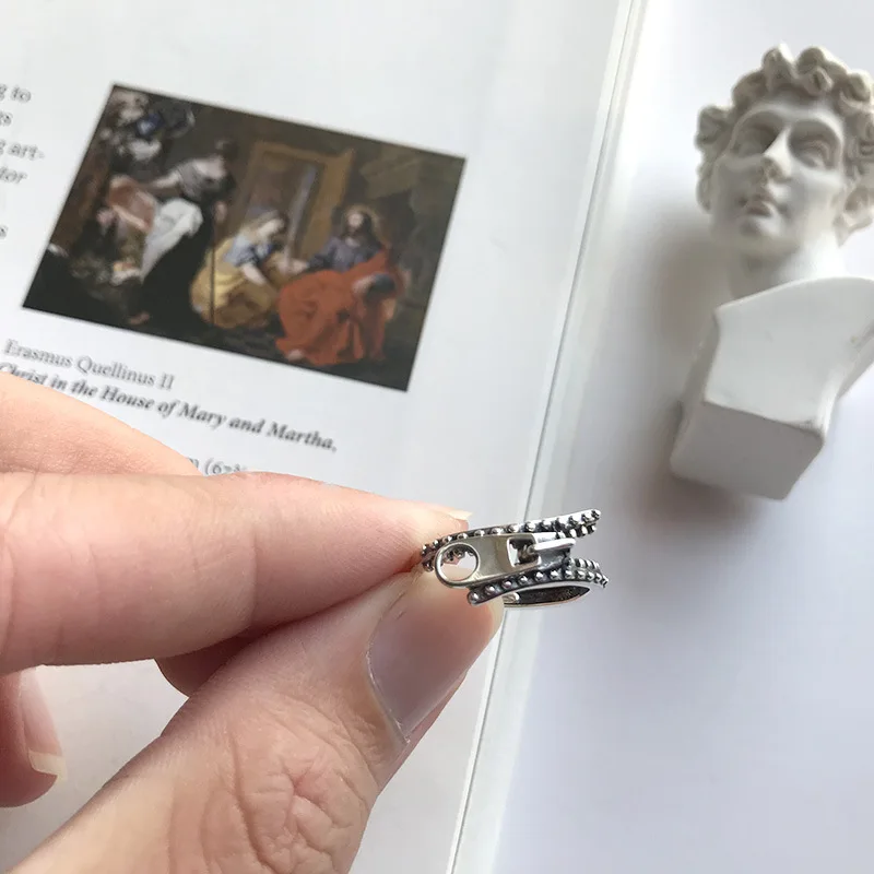 

Retro Authentic S925 Sterling Silver FINE Jewelry Zipper Shape ring adjust TLJ1002