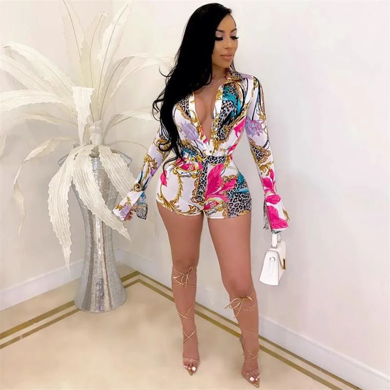 

Sexy Playsuit Women Streetwear Deep V Skinny Bodycon Summer Overalls Body One Piece Rompers Shorts Jumpsuit