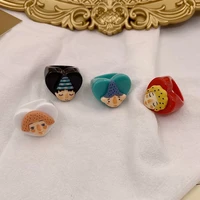 creative cartoon figure rings doll face heart shape diy stacking resin rings handmade cute girls women jewelry wholesale