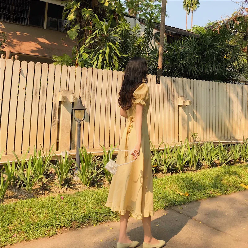 Летнее женское платье в Корейском стиле милое с короткими рукавами и воротником