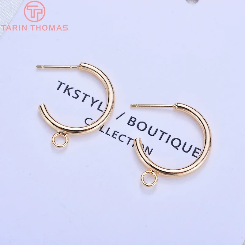 Позолоченные латунные круглые серьги гвоздики с отверстием для подвешивания 10