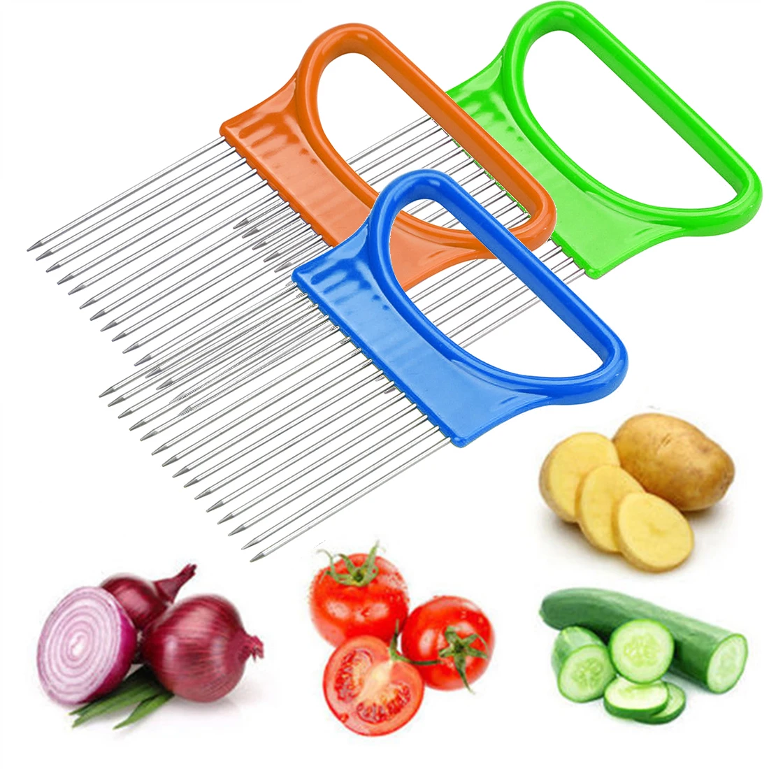 

New Shrendders & Slicers Tomato Onion Vegetables Slicer Cutting Aid Holder Guide Slicing Cutter Safe Fork Dropshipping