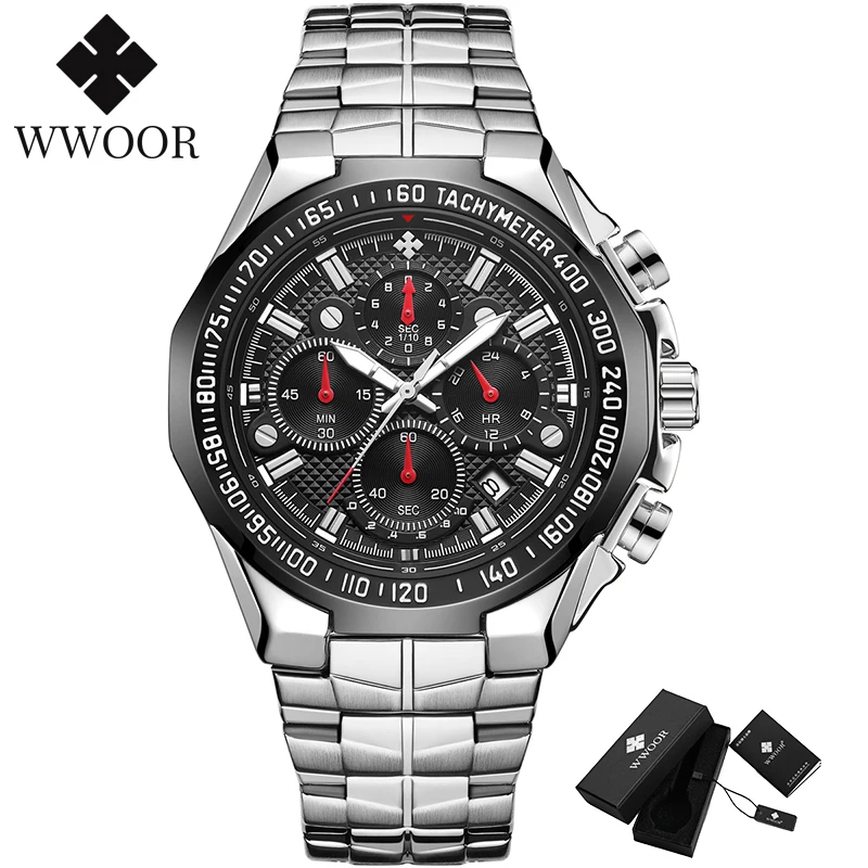 

WWOOR Watch Men 2020 Top Luxury Brand Military Big Dial Mens Quartz Watches Black Sport Waterproof Chronograph 8868 Reloj Hombre