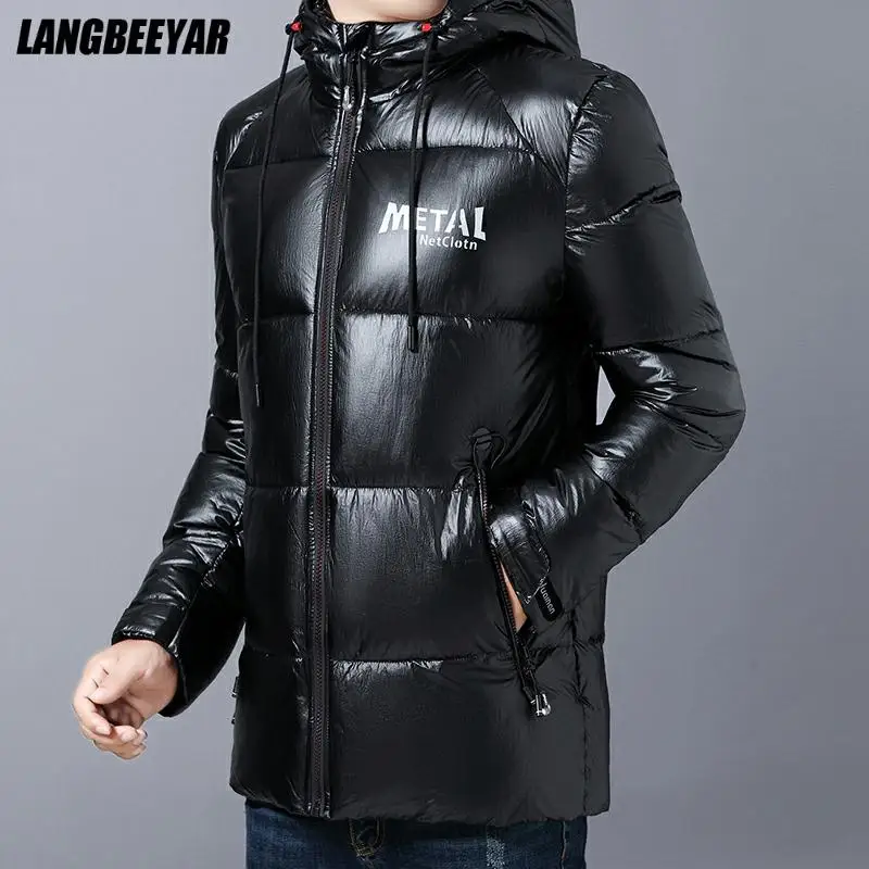 

Thick Warm New Brand Casual Fashion Parka Shiny Bubble Jacket With Hood Men Windbreaker Glossy Puffer Coat Winter Men Clothes