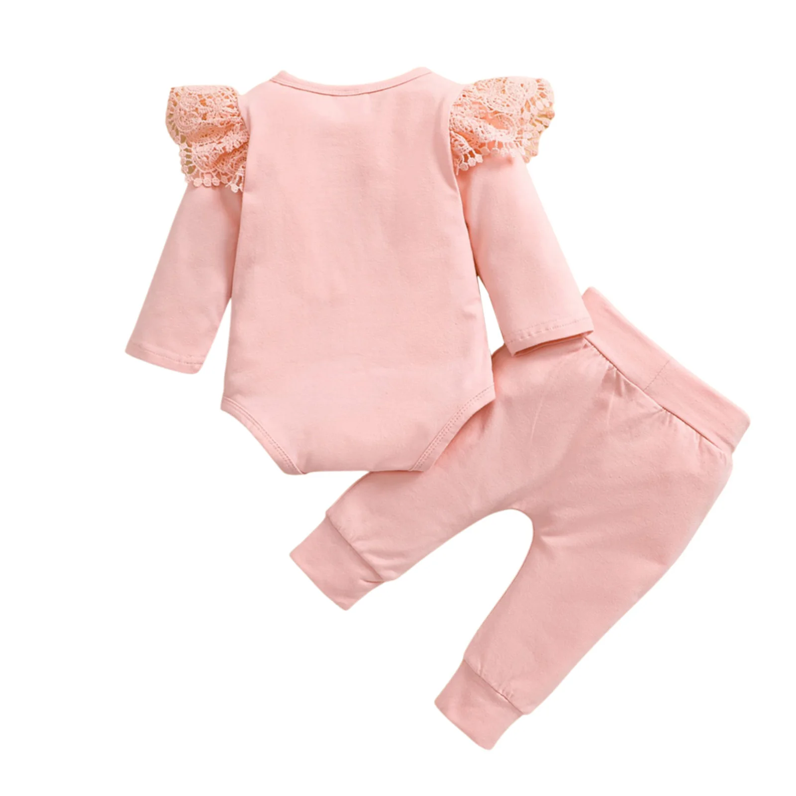 

2PCS Infant Baby Fall Outfits Long Sleeve Lace Ruffle Bodysuit + Elastic Waist Pants Set