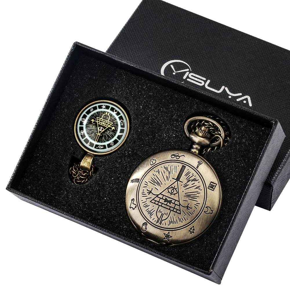 Fashion Retro Quartz Pocket Watch Necklace Gift Sets Fob Watch Chain Pendant Gift Box for Men Women