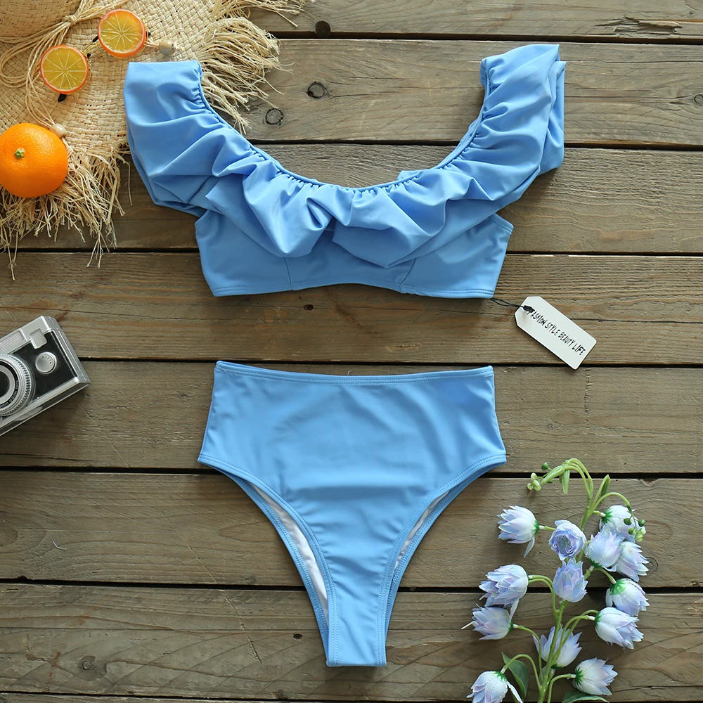 Новинка 2021 сексуальный синий цвет женский купальник-бандо комплект бикини с