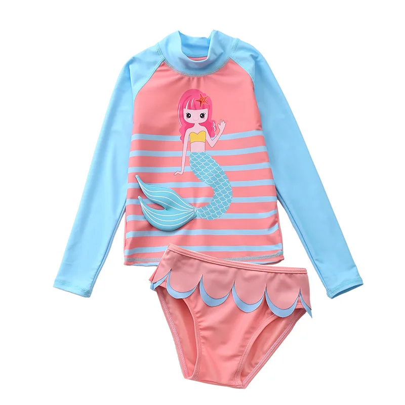 Kids Bathing Suits 2021 New Two Piece Rash Guard Long Sleeves UV Swimsuit Baby Girl Toddler Children Swimming Suit Beach Wear | Спорт и