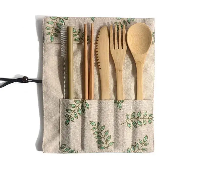 

200set Bamboo Utensils Travel Cutlery Set Eco-friendly Wooden Outdoor Portable Bamboo Cutlery Set Spoon Fork Cho Wholesale